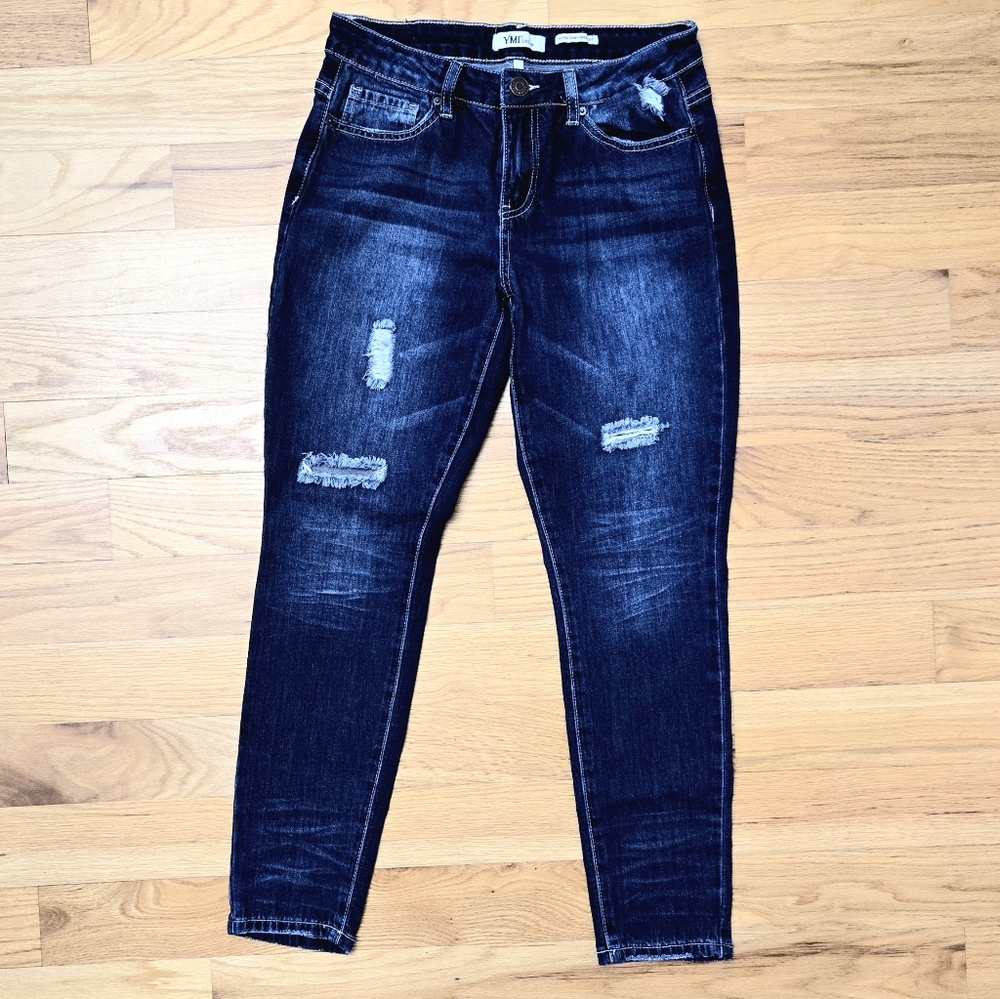YMI Midrise Dream SKINNY Dark Wash Distressed Juniors Jeans